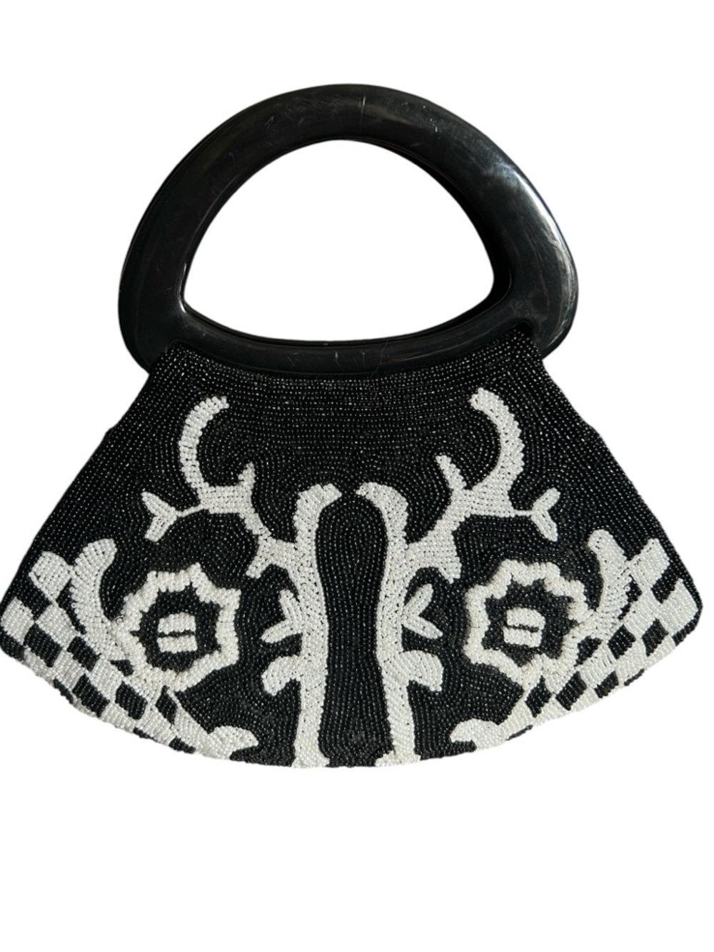 Swee Lo NY Vintage Black and White Seed Bead Art Deco Evening Bag